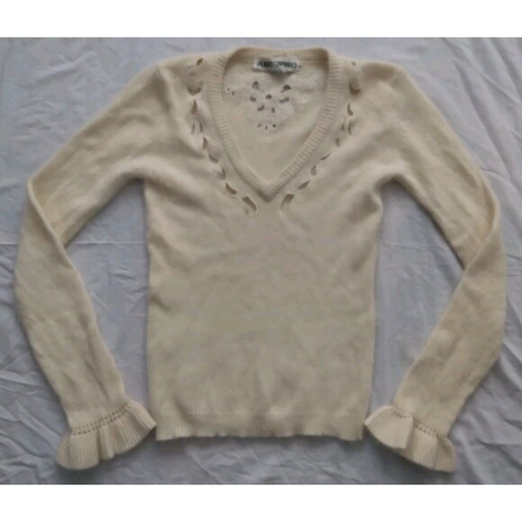 Vintage Albert Capraro Lambswool Angora Rabbit Hair V-Neck Womens Sweater Small - Picture 1 of 8